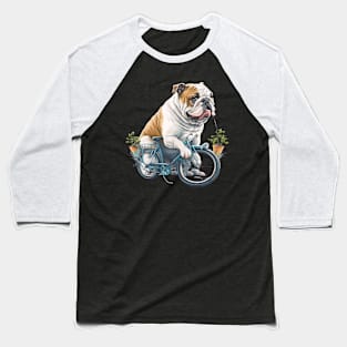 Bulldog Riding A Bicycle Baseball T-Shirt